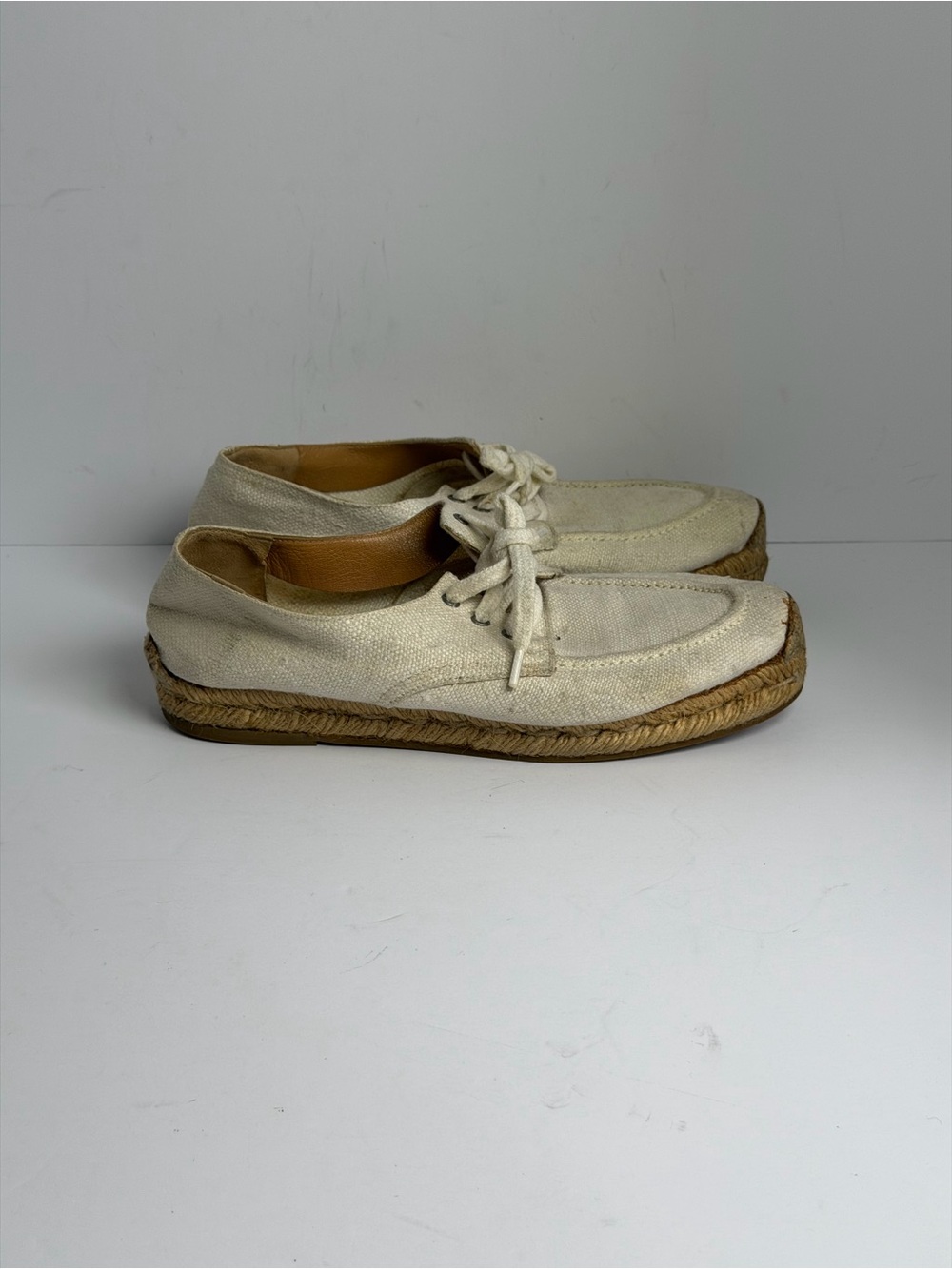 Vintage Hermes Canvas Lace-up Cream White Espadrilles